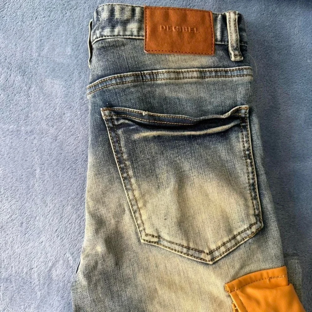 Decibel blue jeans with orange patches men  Size 28w 33L